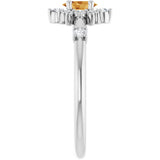 14K Gold Oval Natural Citrine Halo-Style Ring - White Gold - view 4