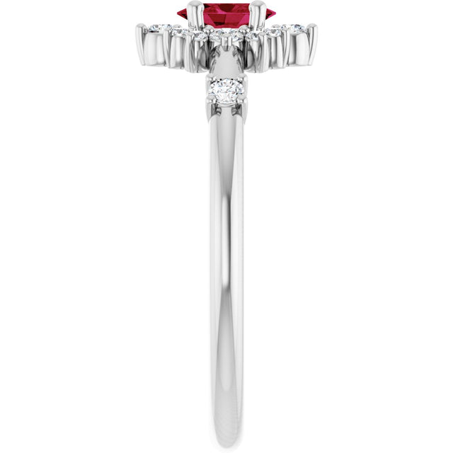 14K Gold Oval Lab-Grown Ruby Halo-Style Ring - White Gold - view 4