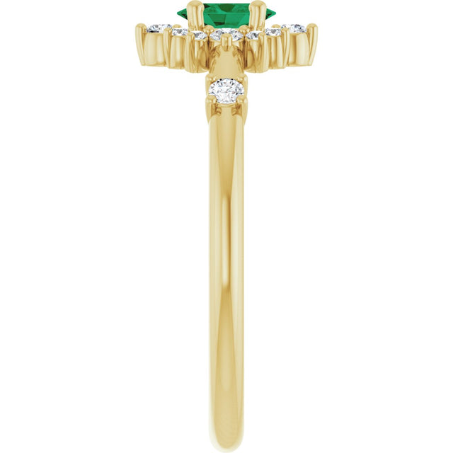 14K Gold Oval Lab-Grown Emerald Halo-Style Ring - Yellow Gold - view 4