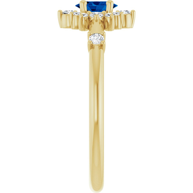 14K Gold Oval Lab-Grown Blue Sapphire Halo-Style Ring - Yellow Gold - view 4