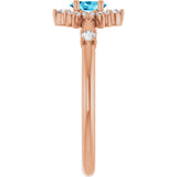 14K Gold Oval Natural Aquamarine Halo-Style Ring - Rose Gold - view 4