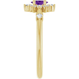 14K Gold Oval Natural Amethyst Halo-Style Ring - Yellow Gold - view 4