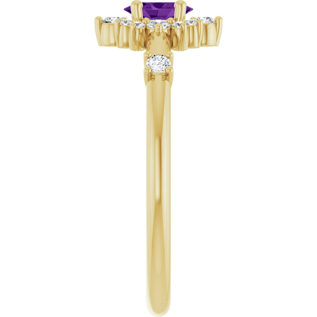 14K Gold Oval Natural Amethyst Halo-Style Ring - Yellow Gold - view 4