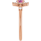 14K Gold Oval Natural Pink Tourmaline Halo-Style Ring - Rose Gold - view 4