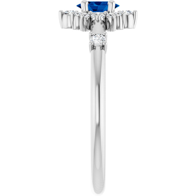 14K Gold Oval Natural Blue Sapphire Halo-Style Ring - White Gold - view 4