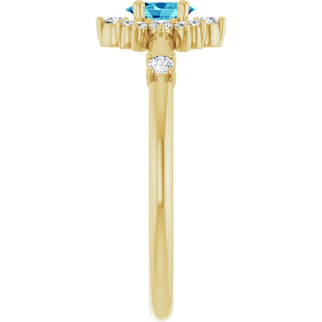 14K Gold Oval Natural Blue Zircon Halo-Style Ring - Yellow Gold - view 4