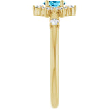 14K Gold Oval Natural Aquamarine Halo-Style Ring - Yellow Gold - view 4