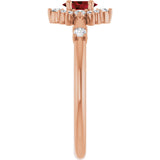 14K Gold Oval Natural Mozambique Garnet Halo-Style Ring - Rose Gold - view 4