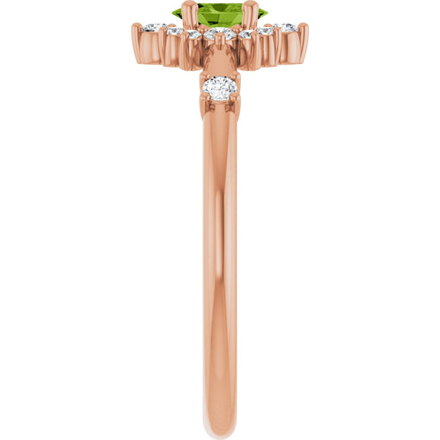 14K Gold Oval Natural Peridot Halo-Style Ring - Rose Gold - view 4