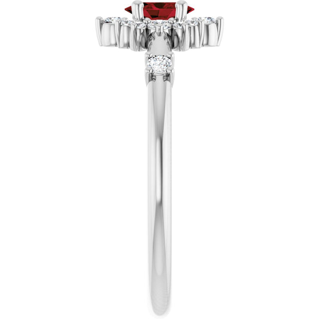 Platinum Oval Natural Mozambique Garnet Halo-Style Ring - view 4