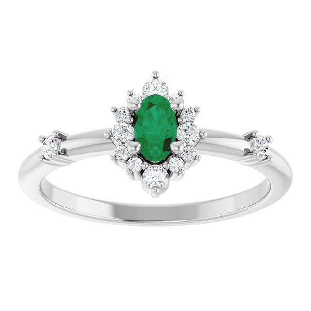 14K Gold Oval Lab-Grown Emerald Halo-Style Ring - White Gold - view 3