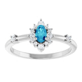 14K Gold Oval Natural Blue Zircon Halo-Style Ring - White Gold - view 3