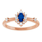 14K Gold Oval Natural Blue Sapphire Halo-Style Ring - Rose Gold - view 3