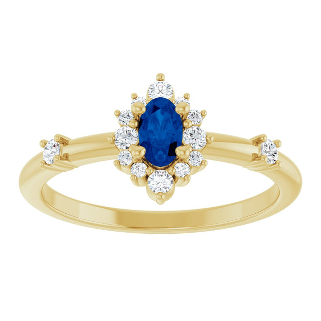 14K Gold Oval Natural Blue Sapphire Halo-Style Ring - Yellow Gold - view 3