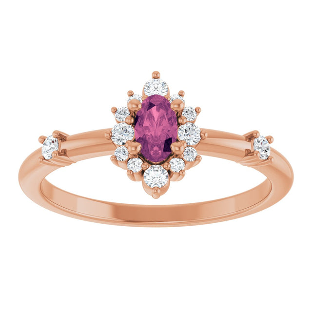 14K Gold Oval Natural Pink Tourmaline Halo-Style Ring - Rose Gold - view 3