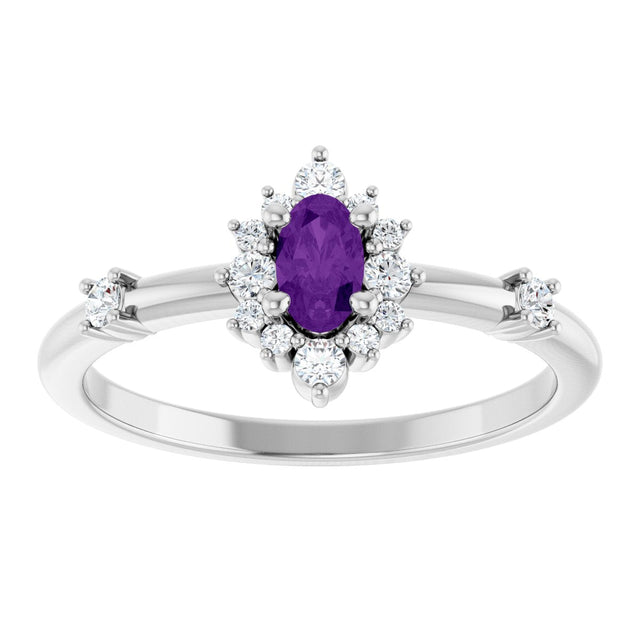 14K Gold Oval Natural Amethyst Halo-Style Ring - White Gold - view 3