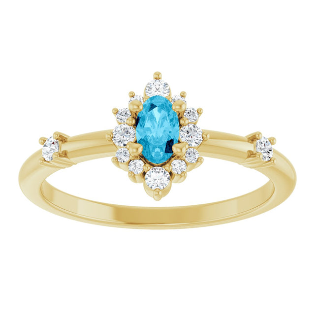 14K Gold Oval Natural Aquamarine Halo-Style Ring - Yellow Gold - view 3