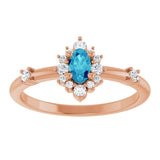 14K Gold Oval Natural Blue Zircon Halo-Style Ring - Rose Gold - view 3