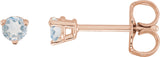 14K Gold Natural Blue Sheen Moonstone Round 3-Prong Stud Earrings - Rose Gold