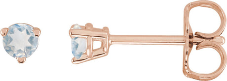 14K Gold Natural Blue Sheen Moonstone Round 3-Prong Stud Earrings - Rose Gold