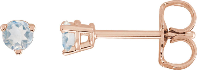 14K Gold Natural Blue Sheen Moonstone Round 3-Prong Stud Earrings - Rose Gold