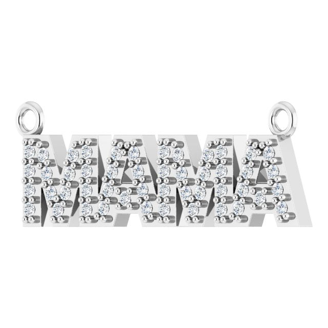 14K Gold Round Lab-Grown Diamond Accented "Mama" Necklace - White Gold - view 2