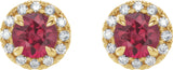 14K Gold Round Natural Pink Tourmaline French-Set Halo-Style Earrings - Yellow Gold - view 2