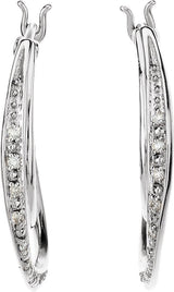 14K Gold Natural Diamond Accented Hoop Earrings - White Gold - view 2
