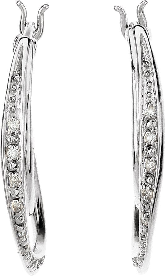 14K Gold Natural Diamond Accented Hoop Earrings - White Gold - view 2