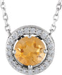 14K Gold Round Natural Citrine Halo-Style Necklace or Pendant - White Gold