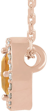 14K Gold Round Natural Citrine Halo-Style Necklace or Pendant - Rose Gold - view 2