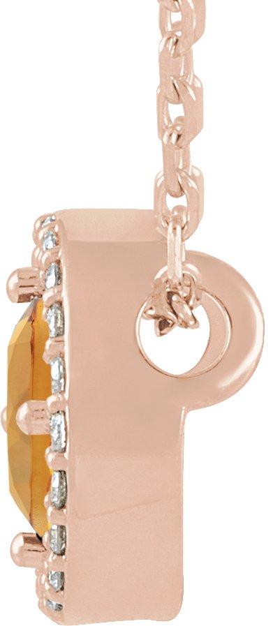 14K Gold Round Natural Citrine Halo-Style Necklace or Pendant - Rose Gold - view 2