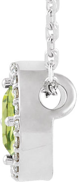 Platinum Round Natural Peridot Halo-Style Necklace or Pendant - view 2