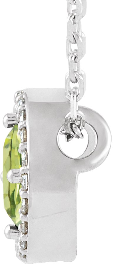 Platinum Round Natural Peridot Halo-Style Necklace or Pendant - view 2