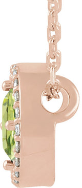 14K Gold Round Natural Peridot Halo-Style Necklace or Pendant - Rose Gold - view 2