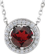 14K Gold Round Natural Mozambique Garnet Halo-Style Necklace or Pendant - White Gold