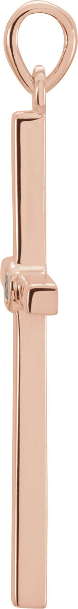 14K Gold Round Natural Aquamarine Cross Pendant - Rose Gold - view 2