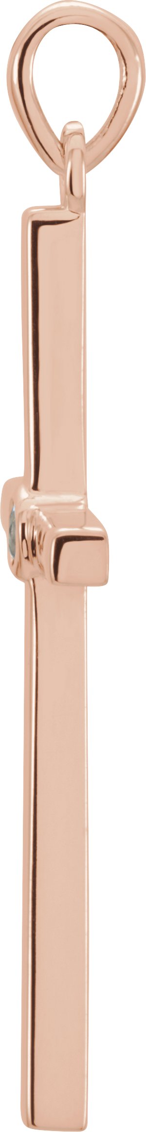 14K Gold Round Natural Aquamarine Cross Pendant - Rose Gold - view 2