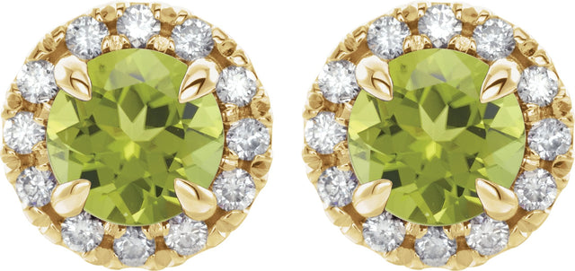 14K Gold Round Natural Peridot French-Set Halo-Style Earrings - Yellow Gold - view 2