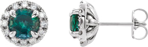 Platinum Round Lab-Grown Emerald French-Set Halo-Style Earrings