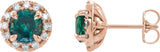 14K Gold Round Lab-Grown Emerald French-Set Halo-Style Earrings - Rose Gold