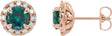 14K Gold Round Natural Emerald French-Set Halo-Style Earrings - Rose Gold