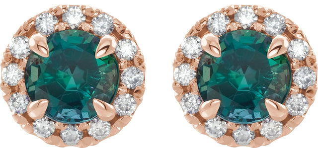 14K Gold Round Lab-Grown Alexandrite French-Set Halo-Style Earrings - Rose Gold - view 2