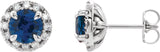 14K Gold Round Natural Blue Sapphire French-Set Halo-Style Earrings - White Gold