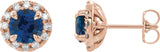 14K Gold Round Lab-Grown Blue Sapphire French-Set Halo-Style Earrings - Rose Gold