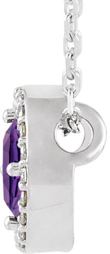 Platinum Round Natural Amethyst Halo-Style Necklace or Pendant - view 2
