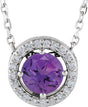 14K Gold Round Natural Amethyst Halo-Style Necklace or Pendant - White Gold
