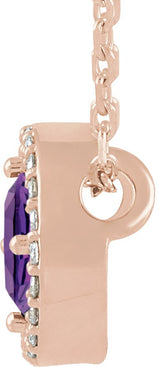 14K Gold Round Natural Amethyst Halo-Style Necklace or Pendant - Rose Gold - view 2