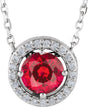 14K Gold Round Lab-Grown Ruby Halo-Style Necklace or Pendant - White Gold