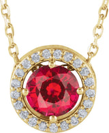 14K Gold Round Lab-Grown Ruby Halo-Style Necklace or Pendant - Yellow Gold